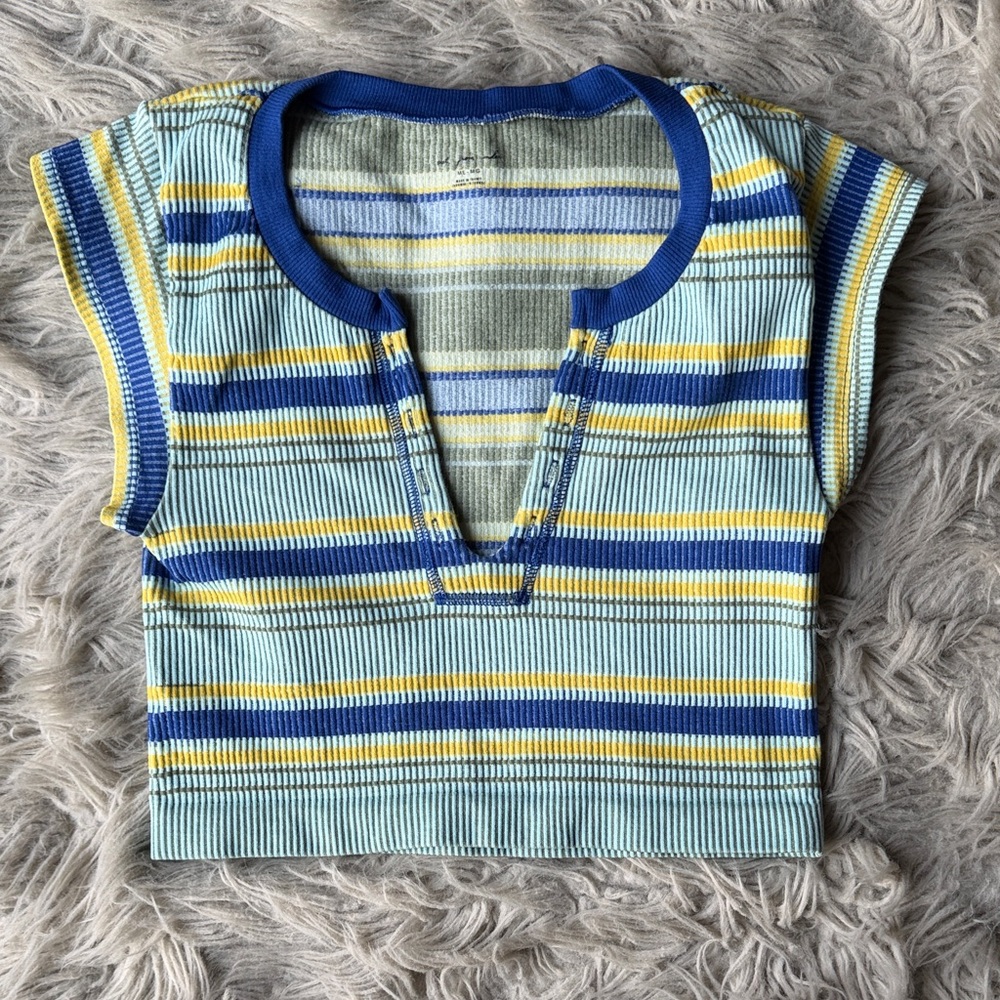 Urban Outfitters Blue and Yellow Striped Crop Top